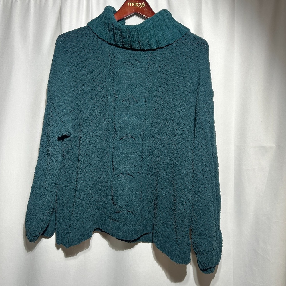 Seven7 Chenille Sweater Cowl Neck Size L Oversized Knit Super Soft Deep Teal